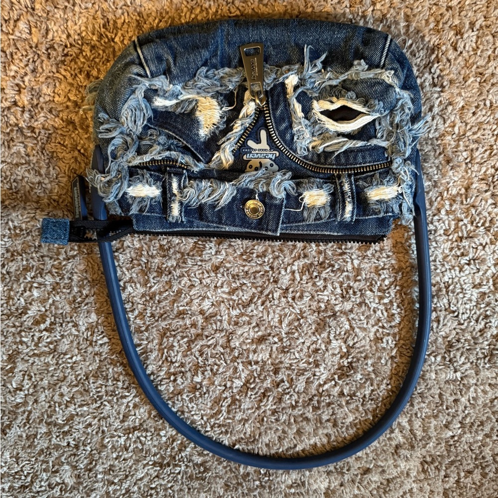 Edgy Denim Mini Bag with Distressed Design